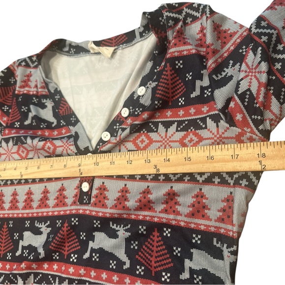 Nanamacs Holiday Bodysuit Size Large Black Red Gray Long Sleeve Henley Stretch - Picture 9 of 11